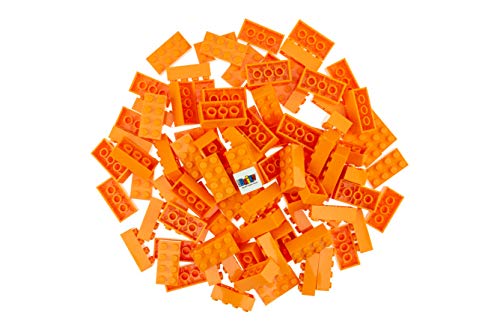 Strictly Briks Classic Briks - Bausteine-Set für kreatives Spielen - 100% kompatibel mit Allen führenden Bausteinmarken - 2 x 4 Noppen - Orange - 96-teiliges Set – Bild 4
