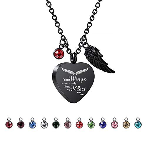 VIBOOS Personnalisé Aile d'ange Pendentif Coeur Urne Collier Gravure Pierres de Naissance pour Hommes Femmes Garçon Fille Chien Chat Animal Compagnie Cendres Mémorial Souvenir Crémation Entonnoir Kit Cover