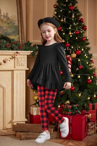 Image of Arshiner Toddler Girl Clothes Ruffle Trim Long Sleeve Pullover Top and Floral Print Leggings Fall Outfits Kids Clothing Sets