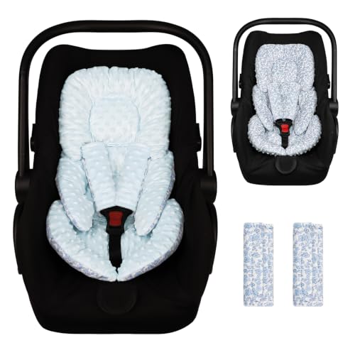 Image of Infant Car Seat Insert Head and Body Support, GFU Reversible Newborn Insert for Carseat with Strap Pads, Soft Stroller Cushion Pillow Insert for Boys and Girls, Fits for Stroller, Swing, Blue Flower