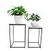 Set di 2 Sgabelli per Fiori in Metallo, Forma Quadrata, Tavolini Decorativi per Piante, Colore: Nero