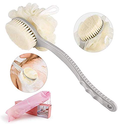 Shower Body Brush with Bristles and Loofah, Long Handle