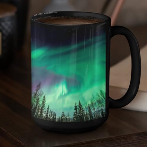 Taza De Cerámica Negra 11 Onzas Con Diseño Aurora Boreal miniatura 1