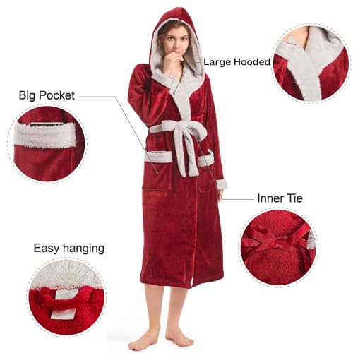 Image of Inner Wish Women Hooded Plush Robe, Fleece Highly Absorbent Cozy Warm Bathrobe