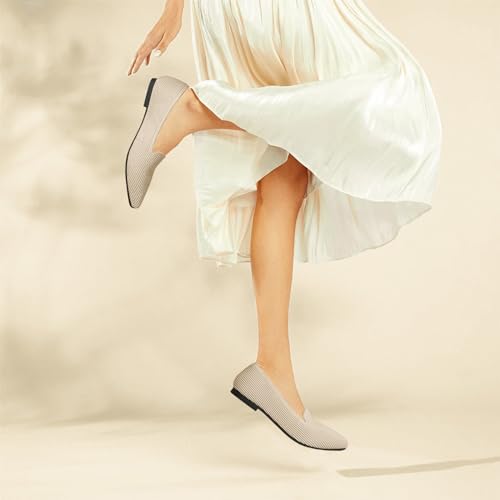 Image of TINGRISE Women's Flats Shoes Pointed Toe Knit Washable Ballet Comfortable Dressy Work Flat