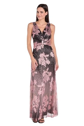 Elegant Ombre Floral Pleated Maxi Dress W/Waistband Accent & V-Neck