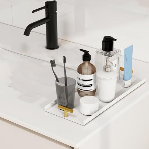 XJYYLX Napkin Holder for Bathroom, Guest Towel Holder Tray for Bathroom, White Guest Napkin Holders with Golden T-Handle, Disposable Hand Towel Tray for Guest Room, Table, Kitchen, White