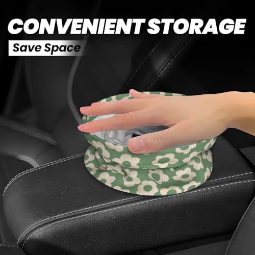Image of Vintage Groovy Flowers Car Trash Can Collapsible Garbage Can,Hanging Trash Bag Water Proof with Suitable for Storage for Car Interiors,Home