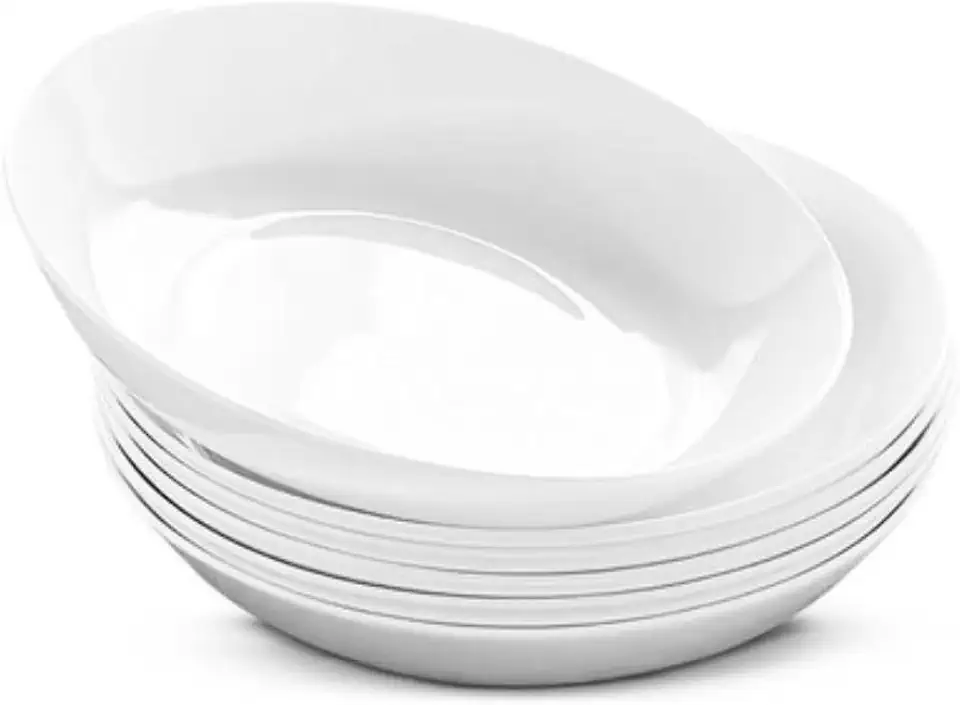 Pratos de Porcelana Branca, 23cm, Design Fundo sobremesa, Resistente ao Calor, Compatível com Micro-ondas e Lava-louças, Kit com 6 Peças