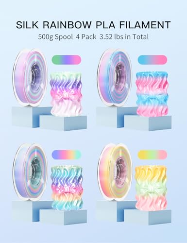 Image of PINBALL 500gx4 Silk Rainbow PLA 3D Printer Filament 1.75mm, Shiny Multi-Color Changing Filament 3D Printing Filament Dimensional Accuracy + /- 0.02mm, 500g*4 Spools