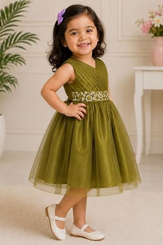 Image of TotzTouch Baby Girls Party Dress | Sleeveless Dress with Embroidered Belt for Birthday Baby Stylish Dress