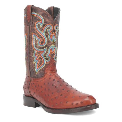 Image of Dingo Mens Ranger Leather Ostrich Print Round Toe Casual Boots Mid Calf