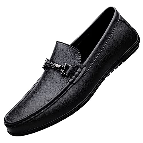 Men's Loafers Penny Loafers Solid Colors Lightweight Leather Flat Heel Lightweight Comfortable Outdoor Slip-ons(Black,10 M US)