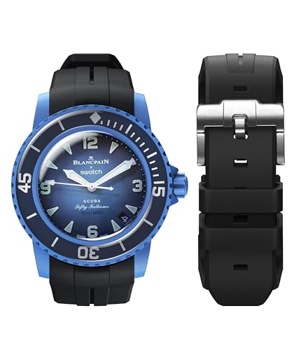BONACE Strap for Blancpain Swatch,Curved Soft Rubber Waterproof Replacement Strap for Swatch Blancpain Fifty Fathoms,22mm Quick Release Band for Blancpain x Swatch Men Women with Remove Tool Kit