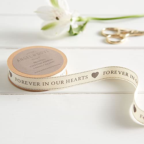 ANGEL & DOVE 'Forever in Our Hearts' Ribbon - for Funeral Flowers, Favors, Stationery, Sympathy Gifts (5m / 5.4yds)