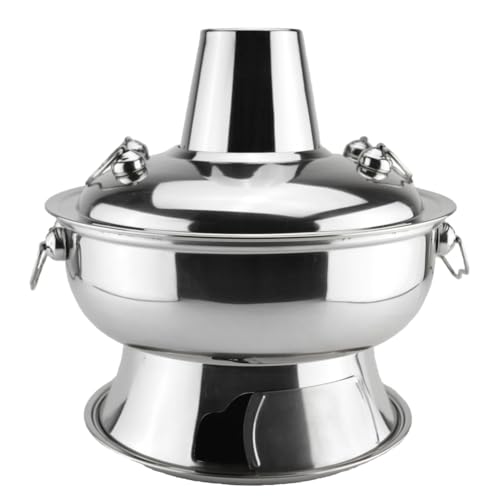 【純銅製】しゃぶしゃぶ鍋 能登鍋 職人手作り 厚底仕様 炭火式 鴛鴦仕切りデザイン 36cm大容量 家庭用宴会用 冬至や新年会に最適 (シルバー36CM) (シルバー,30CM)