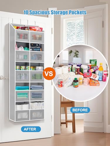 Over-the-Door-Organizer-Hanging-10-Compartments-80-lbs-Load-Behind-Door-Stuffed-Animal-Storage-Extra-Large-Toys-Storage-Organization-for-Bedroom-Bathroom-Closet-Nursery-Shoes-Diaper-grey