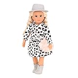 skill_level; Einsteiger Lori 45712 Puppe Brinne, 15cm, Lange Blonde Haare, Blaue Augen, ab 3 Jahren, Stehpuppe, beweglich, weicher Körper, Dalmatiner Mantel, Felltasche, Hut Mehrfarbig