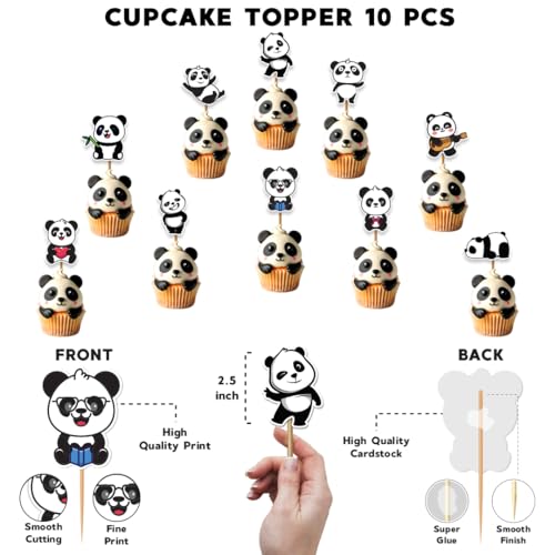 Image of Festiko Panda Theme Birthday Decoration Supplies Combo for Kids - 61 Pcs Cute Panda Party Decor Set with Banner, Swirl Hangings, Cake & Cupcake Toppers, Balloons for Home Birthday Celebration