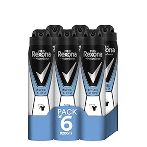 Rexona Invisible Desodorante Aerosol Antitranspirante para hombre Ice  200ml – Pack de 6