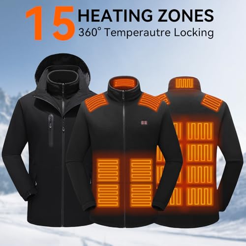 Men's 3-in-1 Heated Jacket with Battery, Waterproof Windproof Detachable Soft Shell Heated Jacket Coat for Winter3