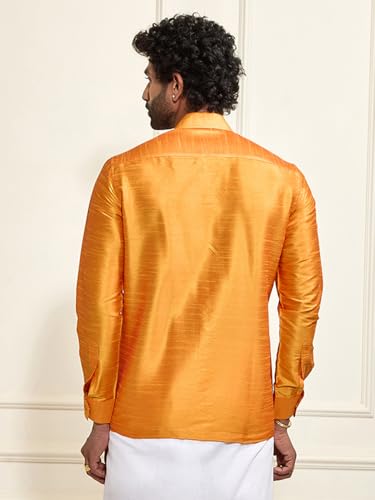 Vastramay Men's Silk Blend Ethnic Shirt | Full Sleeves South Indian Traditional Shirt | Festive, Wedding, Casual Wear
