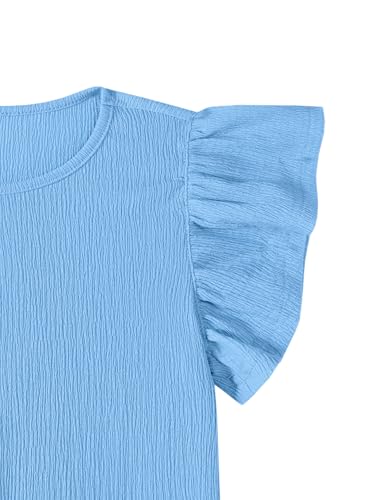 Image of Girls' Summer Shirts Cute Tops Ruffle Sleeve Crew Neck Casual Tees