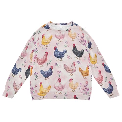 JUNZAN Sweet Bantam Chicken Pink Little Kids Sweatshirts Hoodies Crewneck Hoodies for Girls Sports 4T