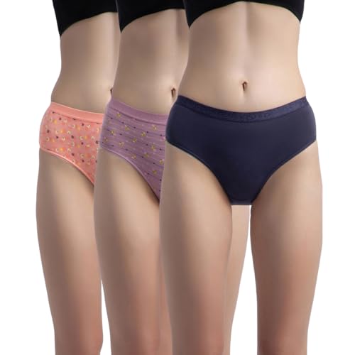 Image of Jockey 3006 Women High Coverage Super Combed Cotton Elastane Stretch Mid Waist Hipster with Exposed Waistband (Pack of 3, Colors & Prints May Vary)