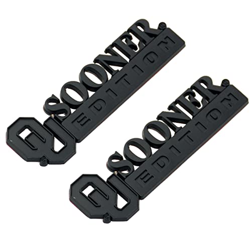 Image of 2Pc Sooner Edition Emblem Okla-Homa 3D Badge Sticker Decal with 3M Adhesive Replacement for Universal Car Window Door Computer (Matte Black)