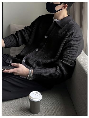 Floerns Men's Long Sleeve Button Down Lapel Collar Drop Shoulder Cardigan Sweater2