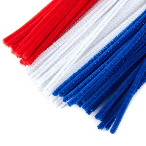 Image of 300Pc Set Tri Color Combo Pipe Cleaners Craft, Pipe Cleaners Chenille Stem Fuzzy Sticks Craft Supplies for flowers making, Home DIY (Red, White & Blue)