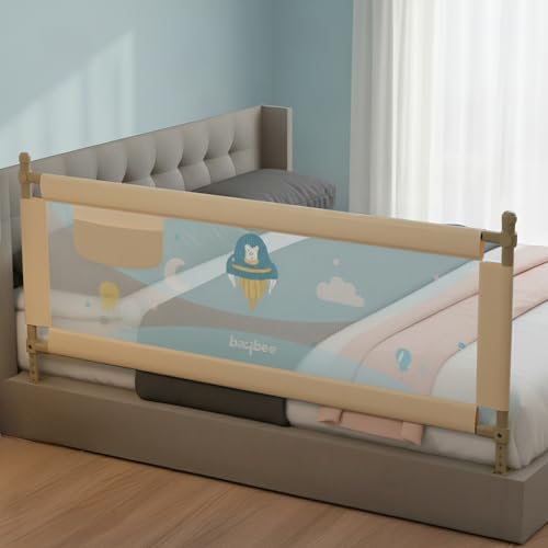 Image of BAYBEE Bed Rail Safety Guard for Kids | Bed Railing for Baby Safety Fence with 7 Level Height Adjustable & Portable Bed Side Protector from Baby Falling Guard (6Ft, 1 Side, Beige)