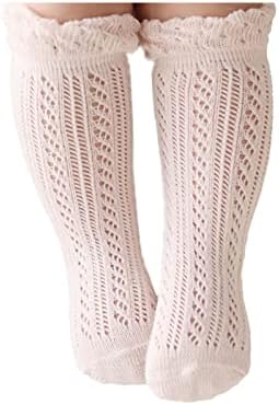 ACTLATI Baby Girls Knee High Socks Hollow Out Anti-skid Knitting Stockings Suitable for 0-2 Years Infants Toddlers