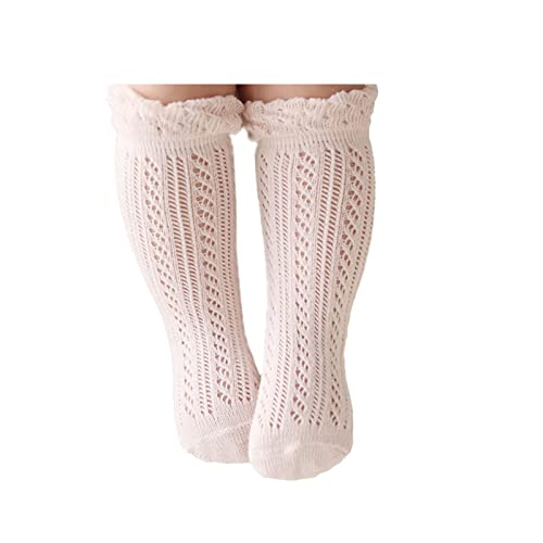 Image of ACTLATI Baby Girls Knee High Socks Hollow Out Anti-skid Knitting Stockings Suitable for 0-2 Years Infants Toddlers