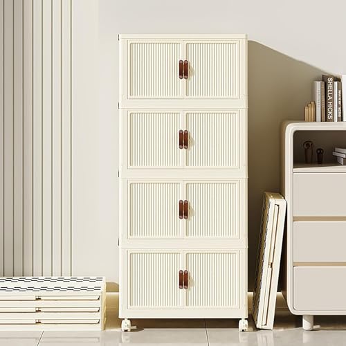 Abschließbare Aufbewahrungsbox aus Kunststoff mit Deckel und magnetischen Türen, 3 Etagen, Rolleimer mit abschließbaren Rollen, ideal für Schlafzimmer, Wohnzimmer, Flur und Büro (49 cm)