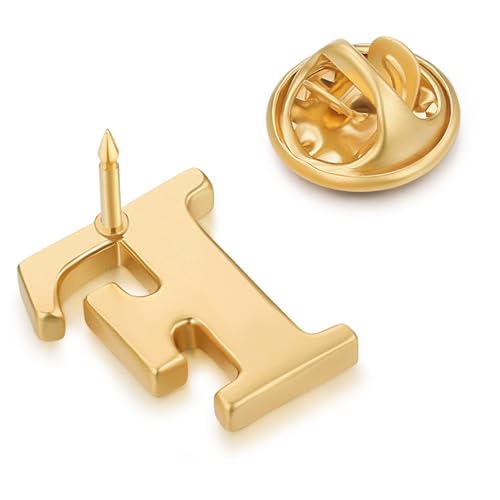 Image of HONEY BEAR Mens Womens Initial Alphabet Letter Lapel Pins Collar Badge Brooches for Business Wedding Graduation Gift Matte Gold 0.59 inches