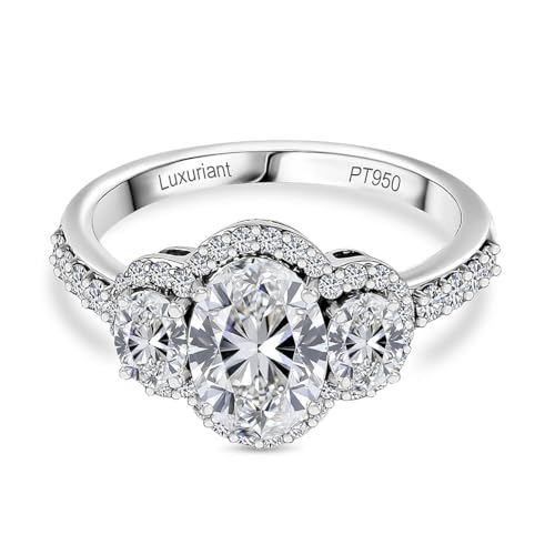 Image of TJC LUXURIANT 950 Platinum Lab Grown Diamond Engagement Ring – Oval & Round Cut Three Stone Design – Bridal Jewelry – 4.60 Gms Platinum – IGI Certified – 2.50 Ct (VS-EF) – Size S