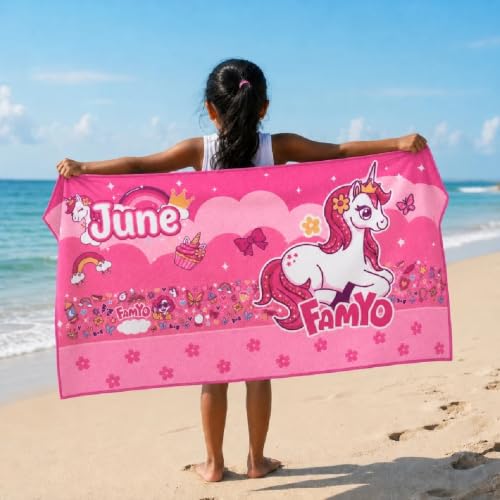 Image of Famyo Kids Hooded Poncho Towel and Microfiber Kids Bath Towels Combo for Boys & Girls | Ultra Soft Quick Dry Super Absorbent Beach, Bath & After Shower Towel | Baby Towel for Boys and Girls, Pink