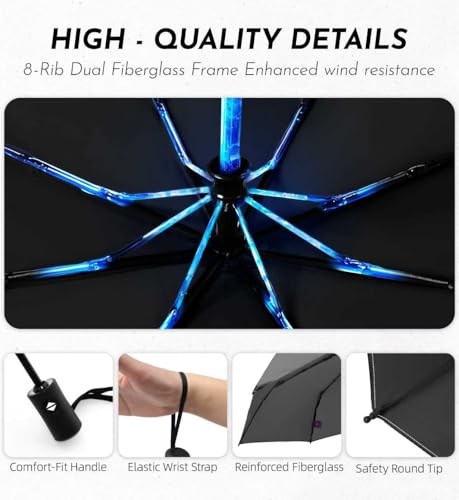 Image of LILAC Umbrella Small Stable Windproof 110 cm Pocket Umbrella Open-Close Compact Travel Umbrella with Fastener & Carabiner, Lightweight Folding Umbrella for Men and Women