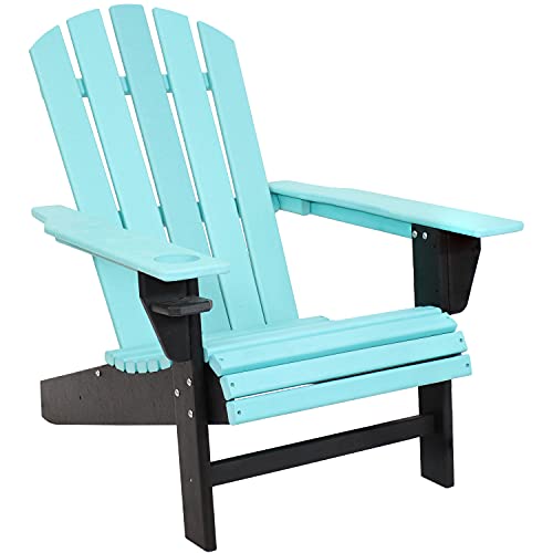 Sunnydaze Turquoise/Black Outdoor Adirondack Chairs With Drink Holders - Set Of 2 - Heavy Duty Hdpe Weatherproof Patio Chair - Ideal For Lawn, Garden, And Around The Firepit #TOP6