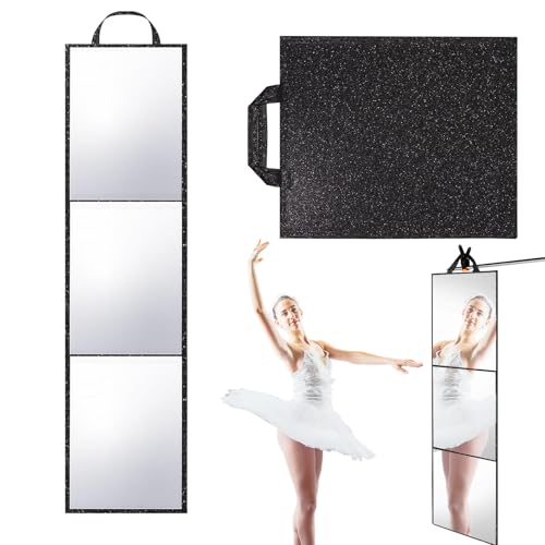 Foldable Full Length Mirror 2 in 1 Hangable & Tabletop Acrylic Mirror Portable Travel Mirror with Handle for Dance Bedroom Wardrobe Stage Makeup Checks Camping Outdoor Use (47 x 12.5 Tri-Fold)