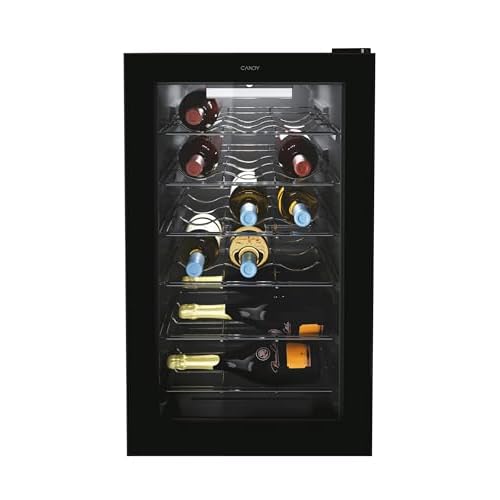 Candy DiVino CWC 021 M/NF Cave à vin, 21 bouteilles, App hOn avec technologie vivante, étagères chromées, 39 dB, classe G, 40 x 55 x 70 cm, Noir [Classe d&rsquo;efficacité énergétique G]