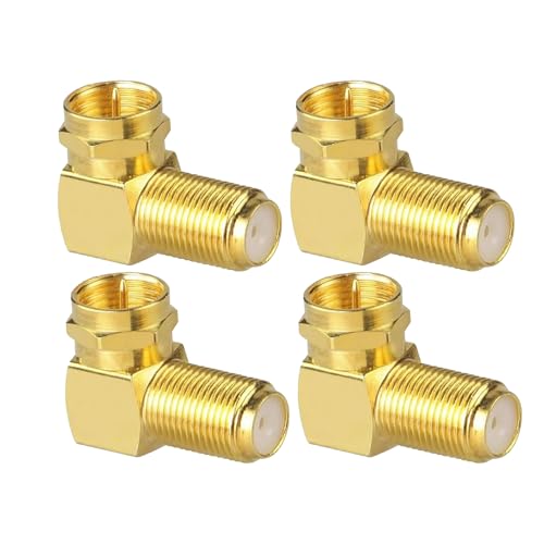 Leloco 4 Stück Sat Stecker 90 Grad F-Stecker auf F-Buchse für Koaxialkabel F-Winkelstecker Winkeladapter F-Adapter Aantennenstecker Kupplung Vergoldet Winkel-Kabelverbinder