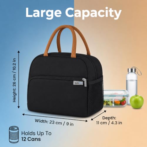 Image of SaleOn Insulated Lunch Bag for Women /Men /Adult, Lunch Box Lunch Bag Women, Small Leakproof Cute Lunch Tote Large Capacity Reusable Lunch Container for Work /Office /Picnic /Beach (Black)