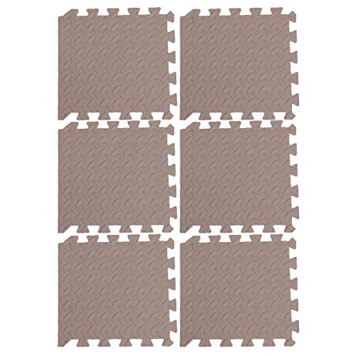 HONITANO 6 Piezas Alfombra de EVA Gruesa con Textura de Baldosas Entrelazables para Suelo Acolchado y Protector Café Puzzle para Salón y Dormitorio