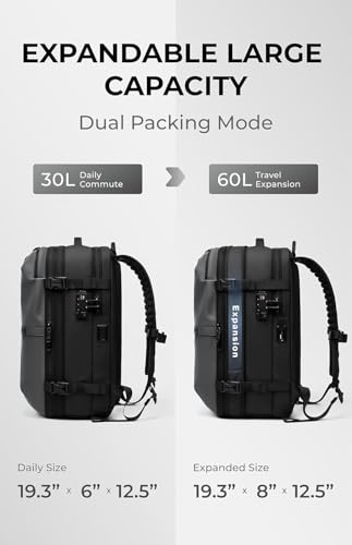 Image of Meyaar 60L Vacuum Compression Travel Backpack with Air Pump Included, Expandable Space Saver, Waterproof, TSA Lock & Multi-Pocket Design Laptop Backpack with USB Charging