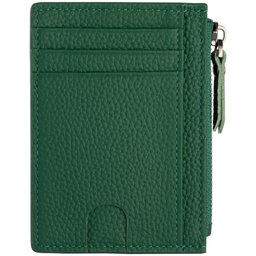 Image of Slim Wallet for Women Small Leather RFID Blocking Credit Card Holder Minimalist Wallet with Coin Purses & Pouches,Deep Green