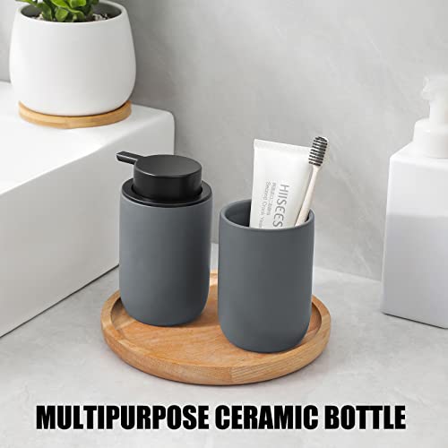 Image of Hand Soap Dispenser for Bathroom Decro, Ceramic Liquid Pump Bottles Refillable Dish Dispenser for Kitchen Farmhouse Colleage Dorm, Matte Grey