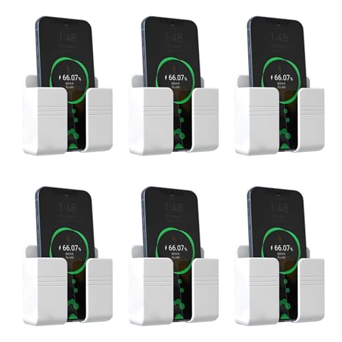 Image of Prolet Wall Mounted Mobile Holder Storage Case for Remote, Wall Mounted Mobile Stand /Multi Purpose Stand with Hole for Phone Charging (White, Pack of 6)